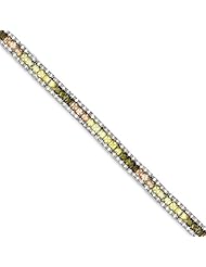 Sterling Silver 7inch Champagne, Green & Yellow Cz Bracelet, Best Quality Free Gift Box Satisfaction Guaranteed