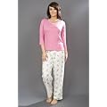 Ladies Kinited Polyester Cotton Pyjama Suit With Lace & Bow Various Colous & Sizes