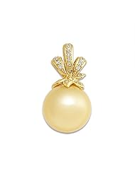 South Sea Golden Pearl Pendant with Diamonds in 14K Yellow Gold (14-15mm)