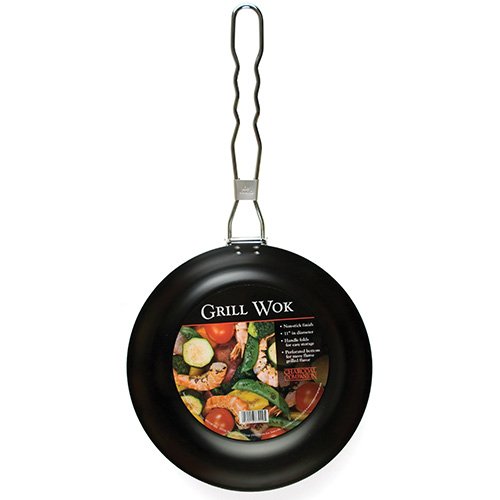 Charcoal Companion Non-Stick Round Grilling Wok with Folding Handle