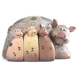 Kitchen & Housewares : Cartoon Pig Family Ornament - Set of 4 Solid Resin Display Figures That Fit Together As A Perfect Family. Great Gift for Animal Lovers or Collectors (19 To Collect). Ideal New Home Gift, New Baby Gift or 9th Wedding Anniversary Gift (Pottery). .