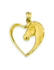 14K Yellow Gold Horse Heart Pendant Equestrian Charm