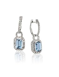 14k White Gold Diamond Earring with Blue Topaz Stone with .28 Cttw of Diamonds (G-H Color, SI3-I1 Clarity)