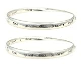 TWO (2) BRACELET SET - Bangle Style - Engraved with the Serenity Prayer ~ God Grant Me, Serenity to Accept the Things I Cannot Change; Courage to Change the Things I Can; and Wisdom to Know the Difference ~ Silver Tone Metal