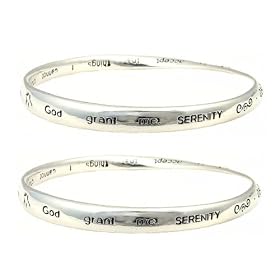TWO (2) BRACELET SET - Bangle Style - Engraved with the Serenity Prayer ~ God Grant Me, Serenity to Accept the Things I Cannot Change; Courage to Change the Things I Can; and Wisdom to Know the Difference ~ Silver Tone Metal