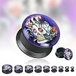 Black Acrylic Double Flat Flare Screw Fit Plug With 'Smokin Aces' Print - 5/8" - SOLD AS A PAIR