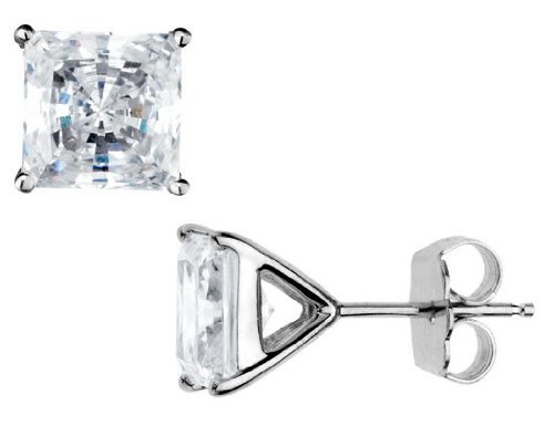 CRISLU Cubic Zirconia (CZ) Princess Cut 1.5 Carat (ctw) Stud Earrings in Sterling Silver