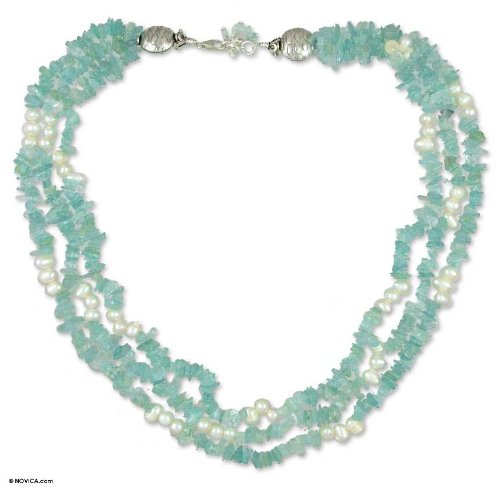 Blue topaz and pearl necklace Rejoice