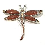 Brown Topaz Color Austrian Rhinestone and Resin Silver-Tone Dragonfly Design Brooch Pin / Pendant Slide