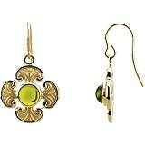 14K Yellow Gold Peridot Ornate Cross Earrings