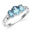 14k white gold 3 Stone Blue Topaz and Diamond Ring