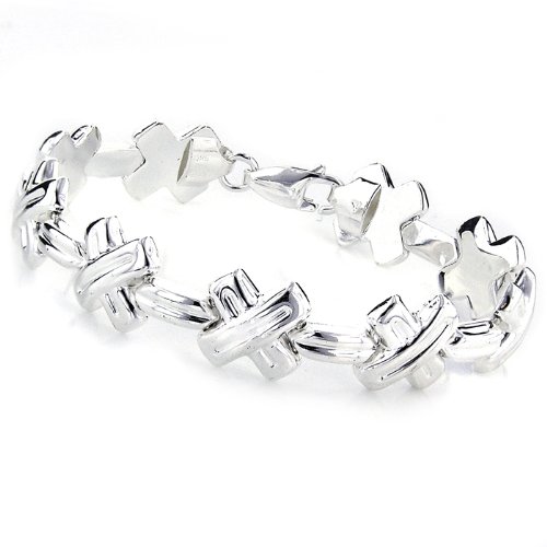 Sterling Silver Shiny Fluted X-Bars Stampato Bracelet