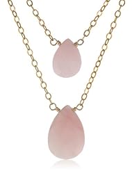 Gold-Plated Sterling Silver Chain Hi-Low Double-Layered Faceted Pink Opal Pendant Necklace, 16"