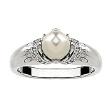 14K White Gold Ring w/ Akoya Cultured Pearl & Diamonds