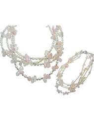 4-Strand Genuine Freshwater Pearl and Rose Quartz Sterling Silver Necklace