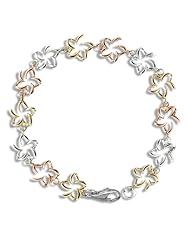 Sterling Silver Tri-color Open Plumeria Bracelet