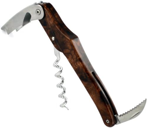 Dolphin Professional Waiter's Corkscrew Aluminum Handle Two Step Lever - Burl Wood Finish