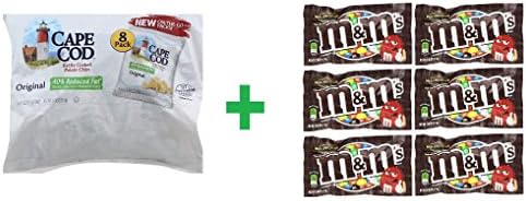 Cape Cod Original Reduced Fat Kettle Potato Chips 8 Pack 6 OZ (Pack of 4) + (M&amp;M milk chocolate 6ct /1.69oz)