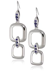 Sterling Silver Created Blue Sapphire Geometric Shape Dangle Earrings