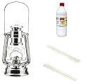 Original Feuerhand Sturmlaterne - verzinnt - + 1 Liter Meyers Petroleum + 2 Ersatzdochte - Petroleumlampe Suprax Glas