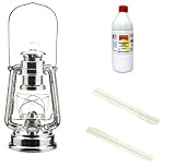 Original Feuerhand Sturmlaterne - verzinnt - + 1 Liter Meyers Petroleum + 2 Ersatzdochte - Petroleumlampe Suprax Glas
