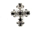 Gothic Holy Beaded Flowery Crystal Flourish Church Religious Cross Pin Brooch