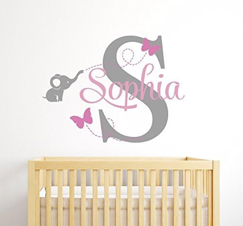 Leisure4U Custom Elephant Name Girls Baby Room Nursery Wall Decor Sticker Decal Removable Vinyl Name Wall Art Decal