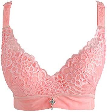 Encharm Women's Vogue V Neck Lace Embroidery Underwear Adjustable Push Up Bra 75B/34B Red