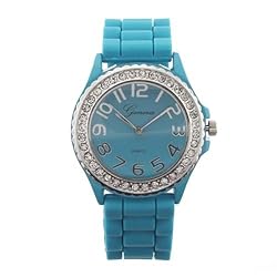 Blue and Silver Silicone Gel Ceramic Style Band Crystal Bezel Watch