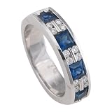 14K White Gold 5/8 ct. Machine Set Diamond and 7/8 ct. Square Shaped Sapphire Wedding Band (F-G Color, VS Clarity)