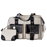Jill-e 769411 Camera Leather Bag Medium with Black Leather trim (Bone)