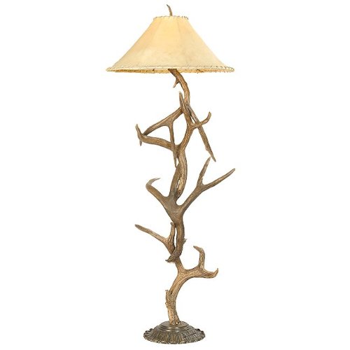 Mule Deer Antler Floor Lamp with Cast Metal Base