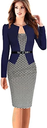 Babyonline Women Colorblock Wear to Work Business Party Bodycon One-piece Dress Small Houndstoothl Small