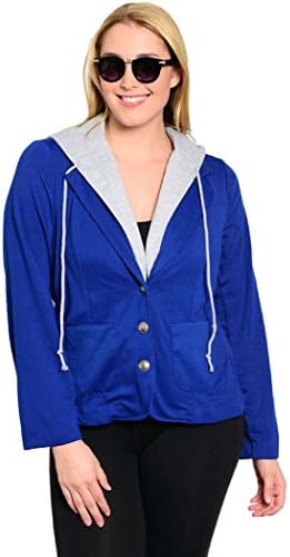 Feellib Women's Plus Size Long Sleeve Hoodie Jacket 2X-Large Navy Notched Collars