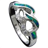 Rhodium Silver Simulated Opal Ring Hawaiian Jewelry
