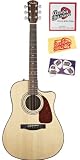 Fender CD-140SCE Dreadnought Cutaway Acoustic-Electric Guitar Bundle with Strings, String Winder, Pick Card, and Polishing Cloth - Natural