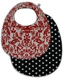 Lilypad Baby Reversible Baby Bib - Red Damask with Black & White Dots