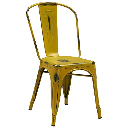 Flash Furniture Distressed Metal Indoor Stackable Chair, Yellow