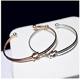 Luxjewelry 2Pcs Love Knot Open Cuff Bangle Bracelet 2 Rows Stretch Bracelet Rose Gold and Silver