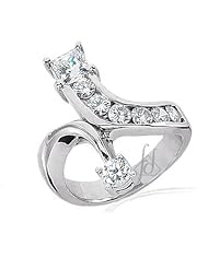1.45 Ct Round & Princess Cut Diamond Swirl Open Set Fashion Ring SI2-H 14K White Gold