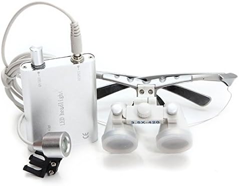 Silver Dental Surgical Medical Binocular Loupes 3.5x 420mm + LED Head Light Lamp Sold By King Dental