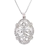 Floral Lacy Filigree CZ Diamond Platinum Vermeil Pendant
