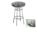 New Chrome Finish Metal Round Bar Table with Glass Table Top & New York Yankees MLB Baseball Theme