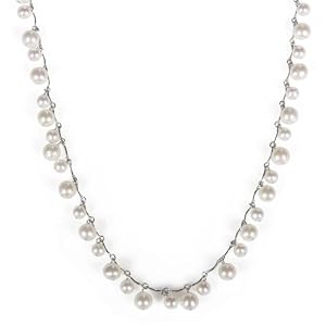White Freshwater Cultured Pearl Necklace with Sterling Silver Chain, 16+2... by