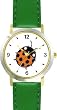 Lady Bug or Lady Bird No.1 - Ladybug - JP Animal - WATCHBUDDY&reg; DELUXE TWO-TONE THEME WATCH - Arabic Numbers - Green Leather Strap-Size-Large ( Men's Size or Jumbo Women's Size )