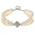 Handmade White Pearl Bracelet With Antiqued Silver Beads - Multistrand