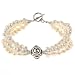 Handmade White Pearl Bracelet With Antiqued Silver Beads - Multistrand