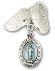 Sterling Silver Baby Badge with Blue Miraculous Charm and Baby Boots Pin