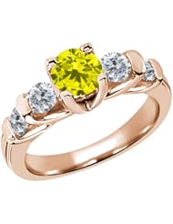 1.68 Ct Round Canary and G/H Diamond 18K Rose Gold Ring