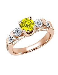 1.68 Ct Round Canary and G/H Diamond 14K Rose Gold Ring